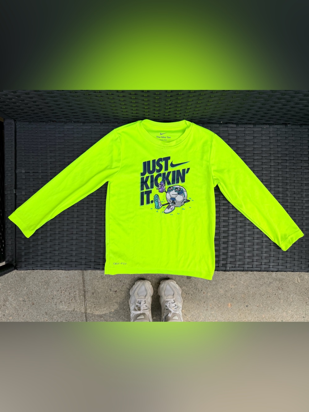 Nike Neon Lime Long Sleeve Tee with soccer Graphic